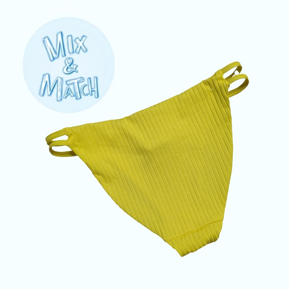 Lemon Yellow Mid Rise Ribbed Bikini Bottom - Picture 3 of 5